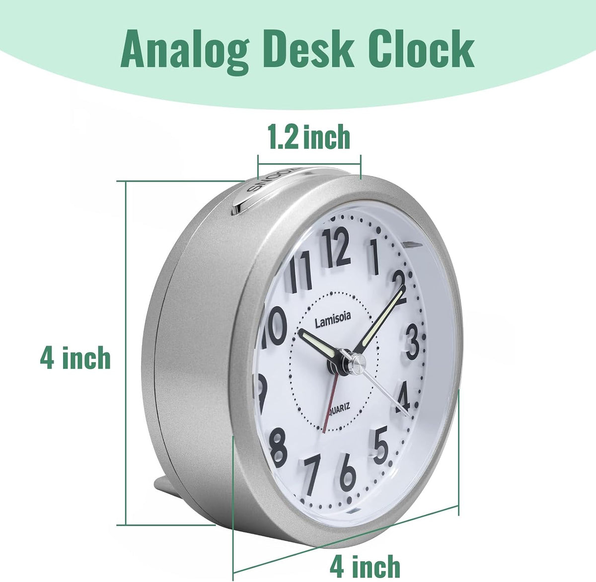 Lamisola 4 Inch Alarm Clock for Bedrooms, Small Analog Desk Clock, Black