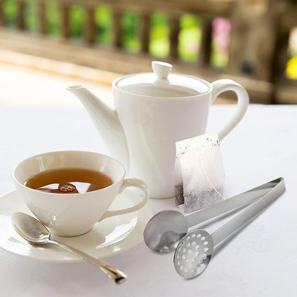 Tea Bag Squeezer, Stainless Steel Tea Bag Tongs, Tea Bag Strainer Grip Holder Tea Bag Squeezer Spoon Metal Lemon Slices Clip, Mini Tongs for Gripping Ice Cubes and Sugar (Pack of 2)