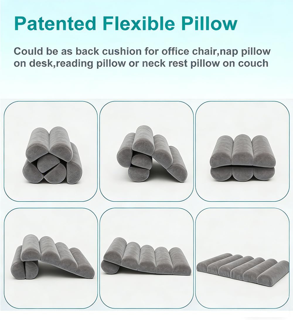 Lumbar Support Pillow for Office Chair,Multiple Adjustable | Back Support for Office Chair High Back/Couch/Sitting on Bed,Patented 6 Semi Cylindrical Back Cushion,Short Velvet Cover