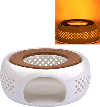 KEISSCO Teapot Warmer, Ceramic Teapot Heater with Cork Cushion Coffee Tea Warmer for Glass, Stainless Steel, Ceramic Teapot and Other Heatproof Dish Warming Use