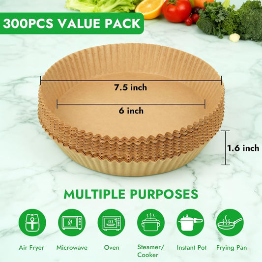 BYKITCHEN 300PCS Small Disposable Air Fryer Liners for 2 to 5QT Airfryer