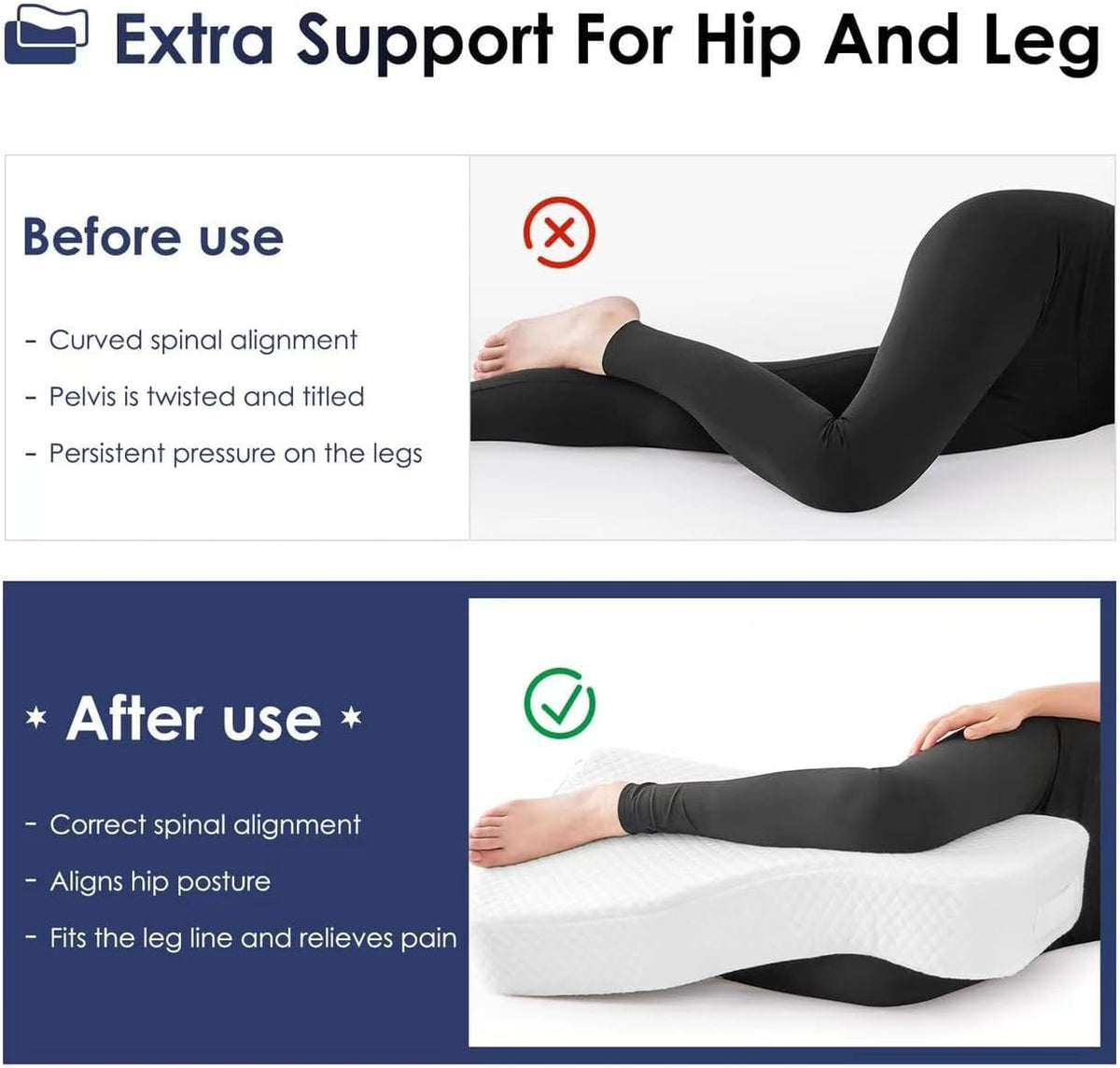 Leg Pillow for Side Sleepers, Memory Foam Knee Pillow for Side Sleeping, Leg Elevation Pillow for Hip/Back/Sciatica Pain Relief Helps Spine Alignment -15"x25" (Grey, M)