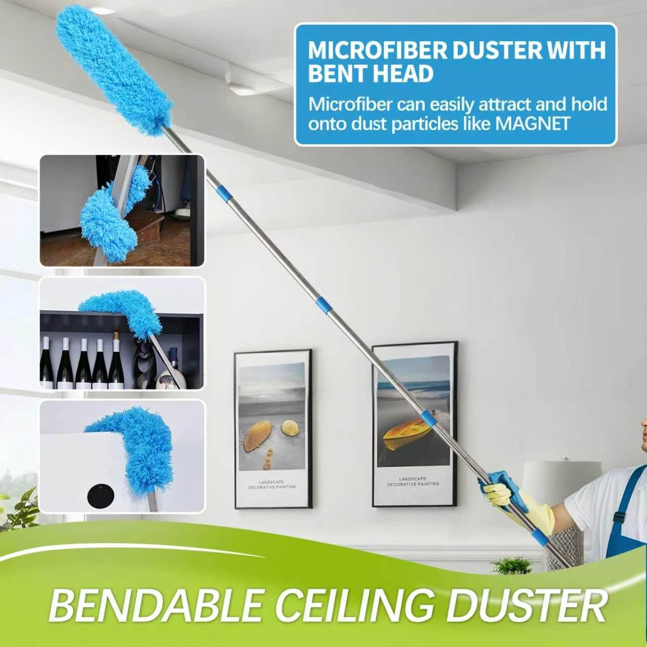 4PCS Microfiber Duster Kit, 3 in 1 Microfiber Dusters Retractable Gap Dust Cleaner and Chenille Duster with 83 inches Extra Long Extension Pole for Cleaning Ceiling Fan, High Ceiling