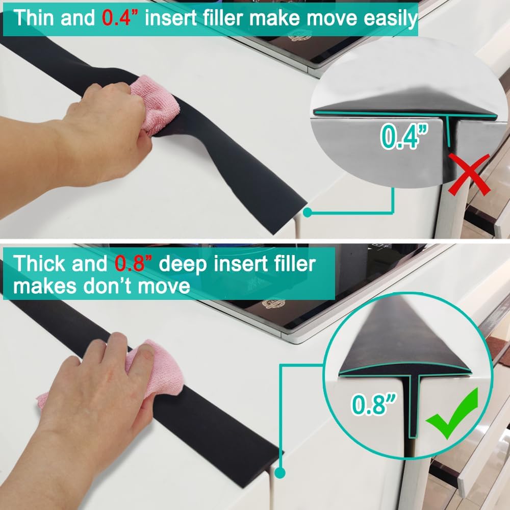 Stove Counter Gap Cover - 25 Inch Silicone Stove Gap Filler 2 Pack White | Kitchen silicone oven gap filler, countertop strips gap guard, easy to clean; white counter gap cover,crack guard for counter