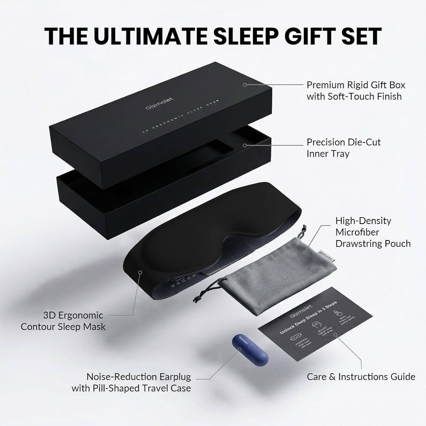 Maximum Blackout Sleep Mask for Deep Sleep, 3D Eye Mask with Spacious Eye Cups, Zero Eye Pressure, Long Eyelash & Lash Extension Friendly, Eye Cover for Travel/Shift Work/Daytime Sleep, Black