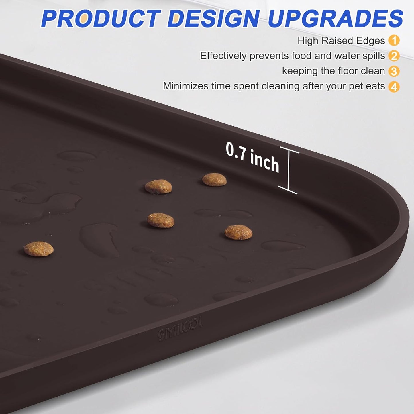 SMILOOL Waterproof Silicone Pet Food Mat with Raised Edge for Dog & Cat | 19" x 12" Non-Slip Pet Feeding Mats with Lip for Food & Water Bowl, Food Grade, Easy Cleaning, Black