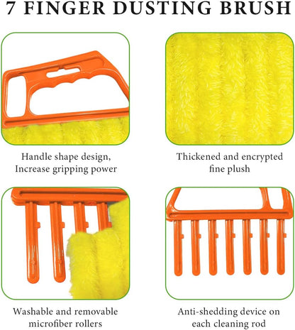 DXNQ 2 PCS Blind Cleaner Duster Tool, Window Venetian Hand-held 7 Finger Dusting Cleaner Brush, Blinds Cleaning Brush Tool for Window Shutters Air Conditioner, Car Accessories (Blue+Green)