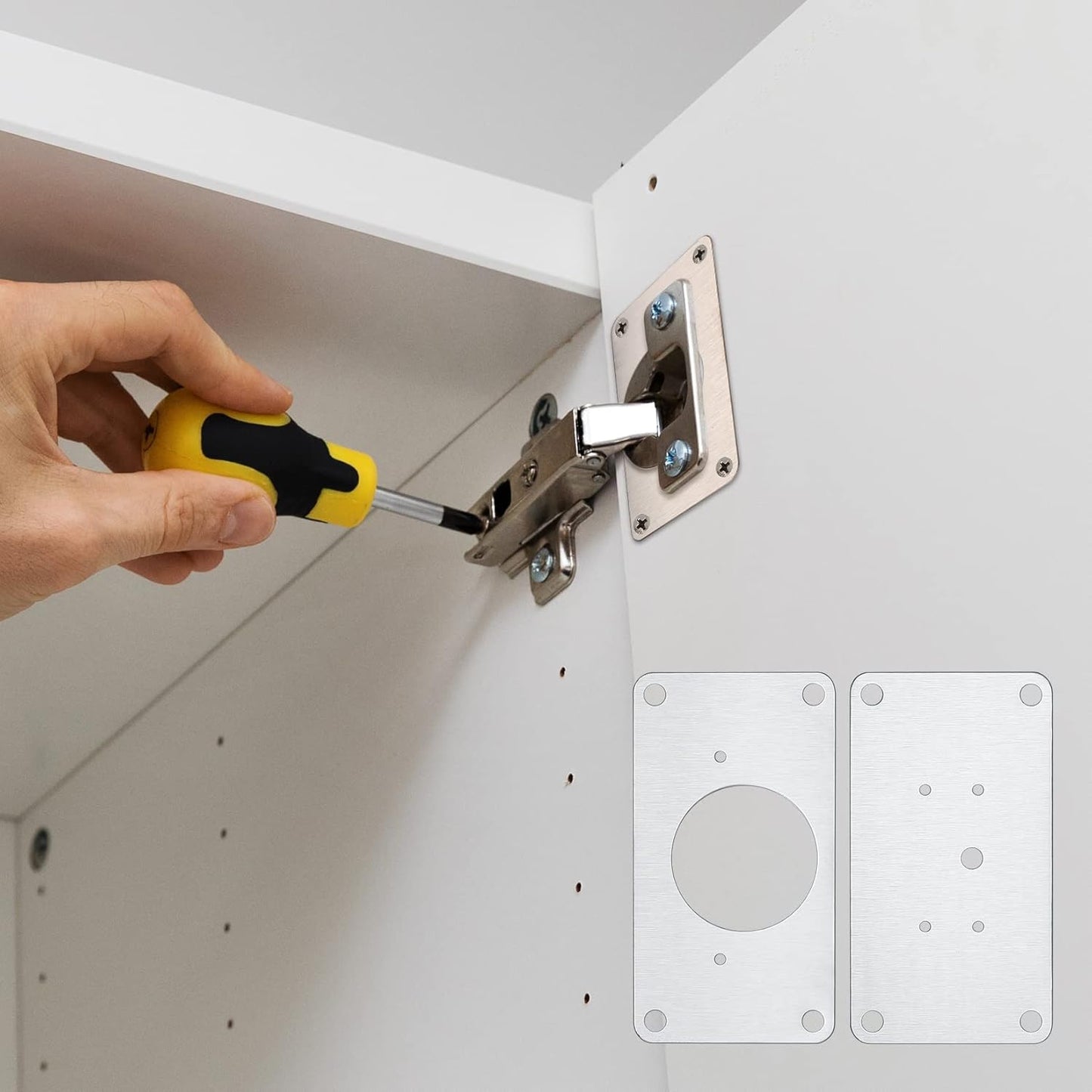 16 Pcs Cabinet Hinges Repair Plates, Cabinet Doors Hinge Repair Kit | cabinet hinge repair plate kit,Stainless Steel Furniture Cabinet Drawer Window Repair Plates with Screwdriver