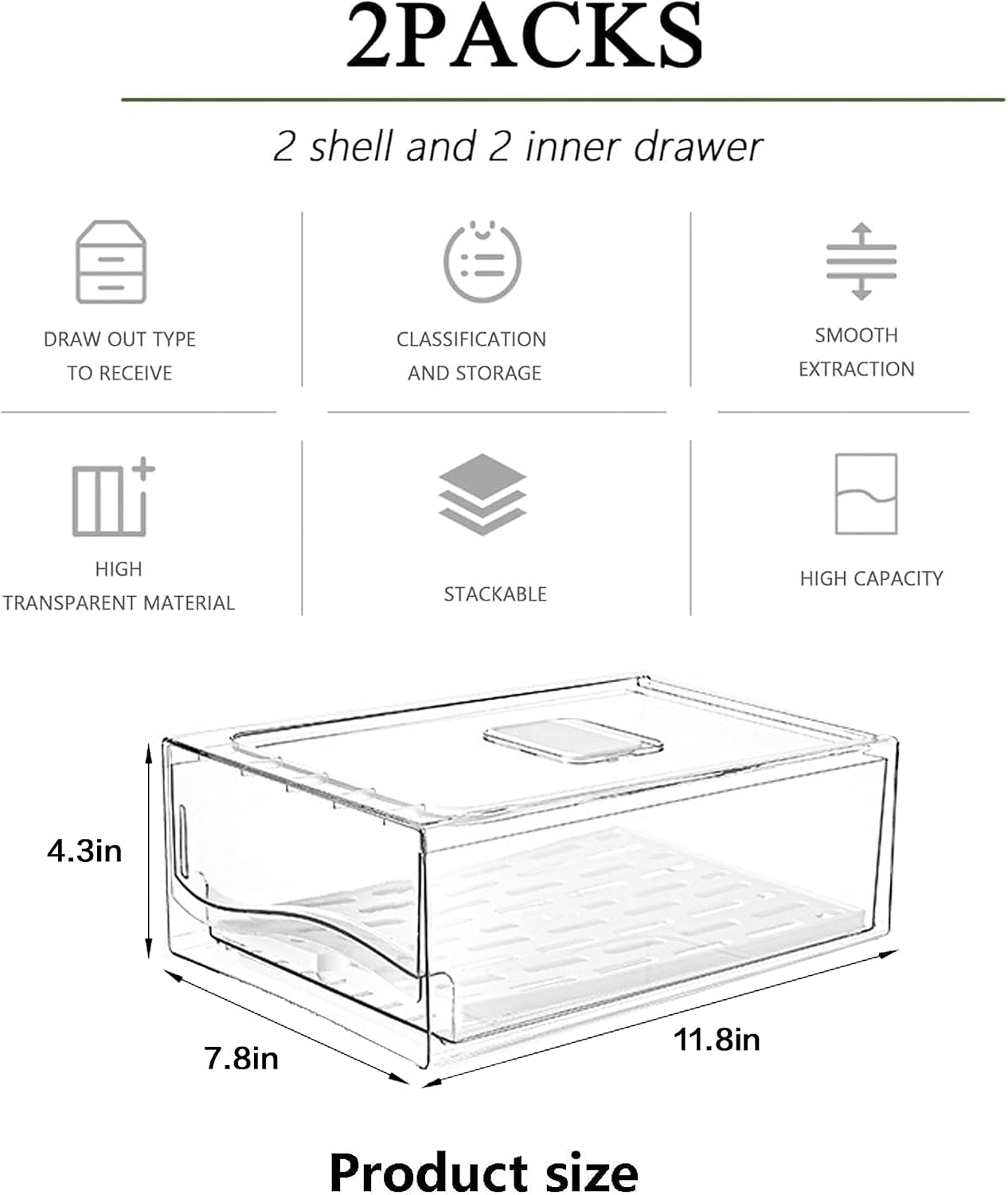 5 Pack Fruit Storage Containers for Fridge,Produce Container for Fridge with Removable Colanders,Leakproof Refrigerator Organizers and Storage for Produce Berry Vegetable Salad Meat Food Keep Fresh