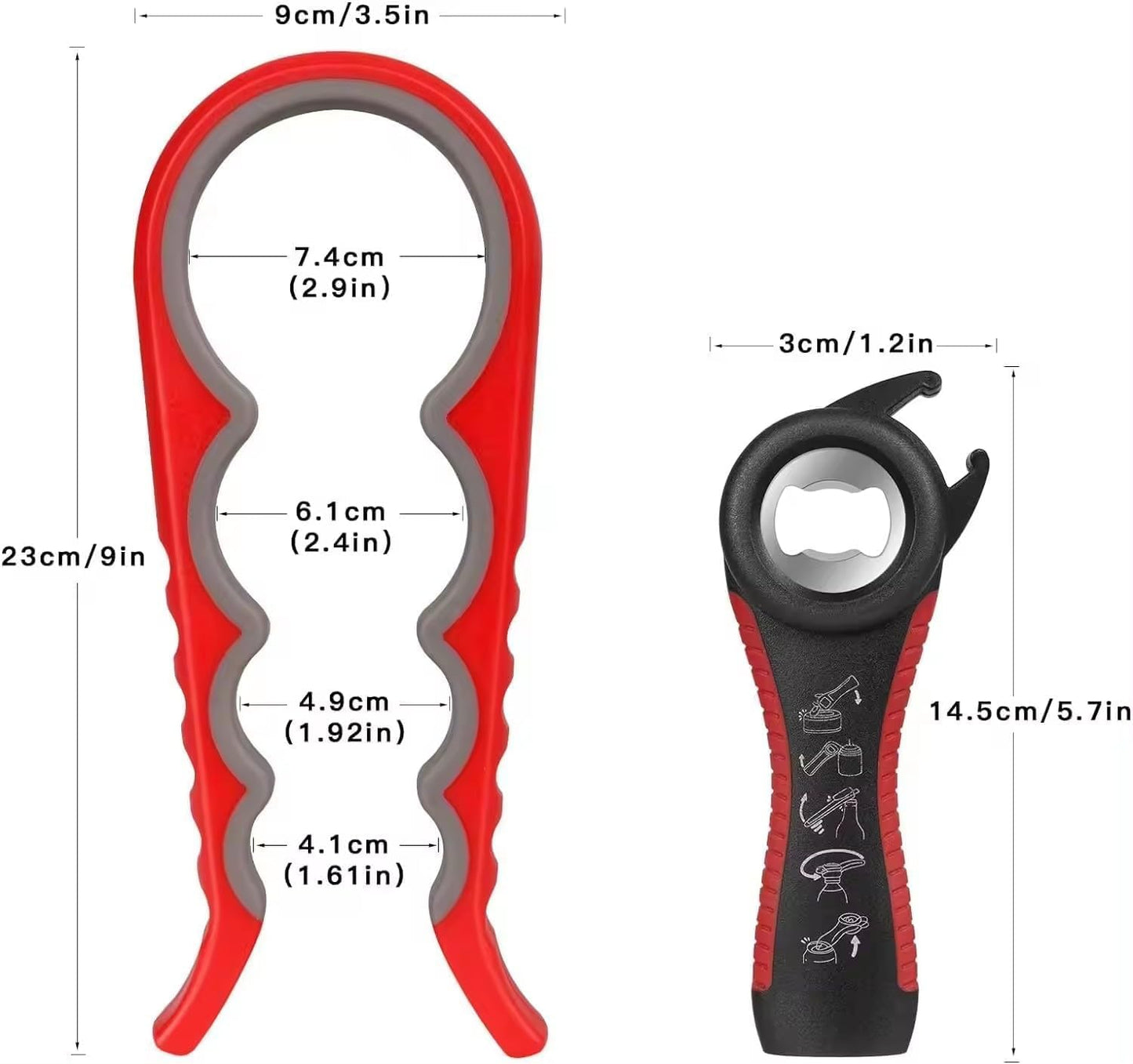 Jar Opener Bottle Opener for Weak Hands, Seniors with Arthritis 4PC-Set - Jar Lid, Can & Water Bottle Opener, Corkscrew Wine Opener, Non-Slip Rubber Jar Opener & Gripper Pad - Gifts for Parents