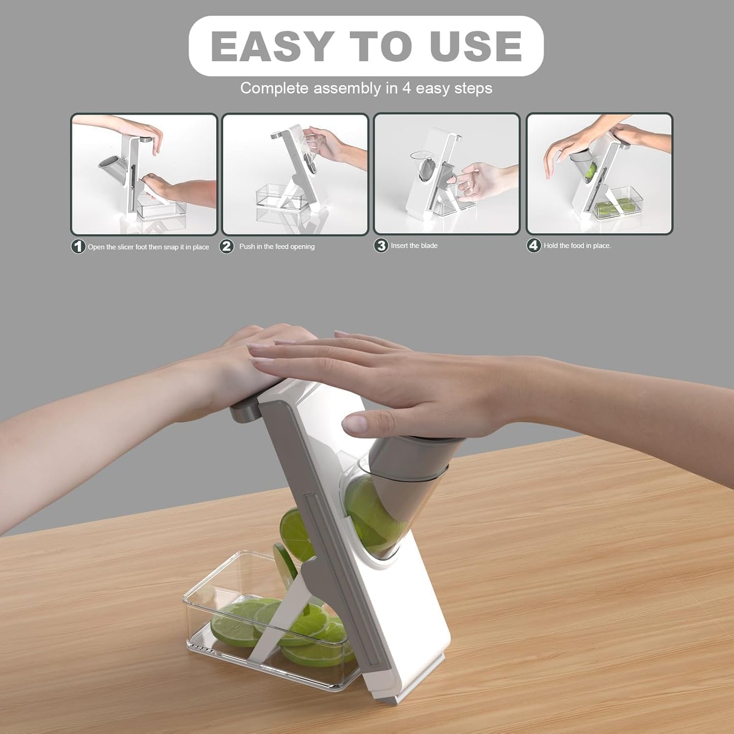 Eletronova Safe Mandoline Slicer for Kitchen, Vegetable Slicer with Container, French Fry Cutter, All in 1 Julienne Slicer for Potato, Thickness Adjustable, Detachable Blade (Green)