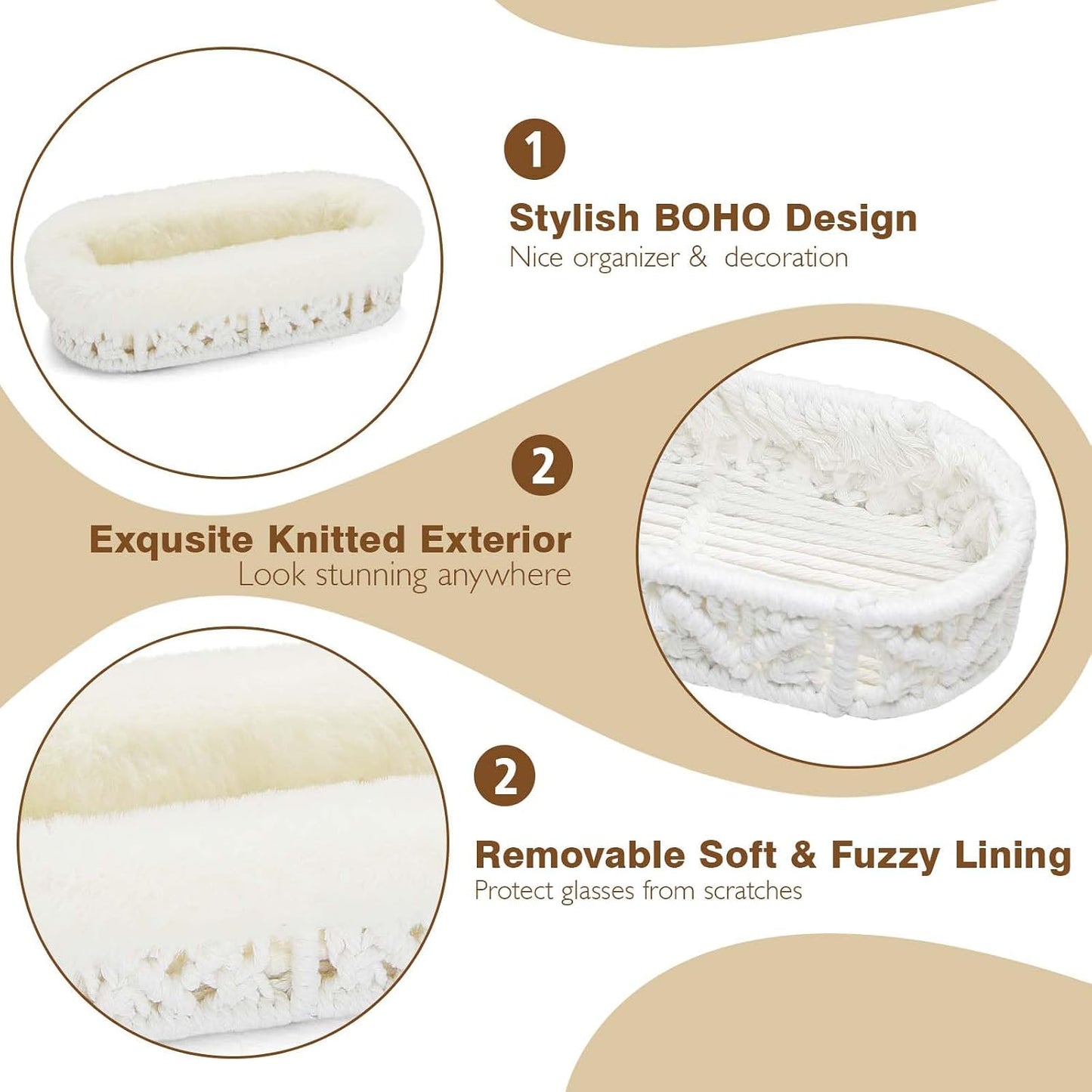 Plush Lined Eyeglass Holder Case for Nightstand | Anti-scratch Glasses Holder,Cotton Rope Eyeglass Stand Storage Organizer Tray for Office Desk