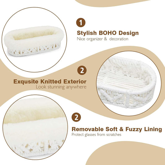 Plush Lined Eyeglass Holder Case for Nightstand | Anti-scratch Glasses Holder,Cotton Rope Eyeglass Stand Storage Organizer Tray for Office Desk