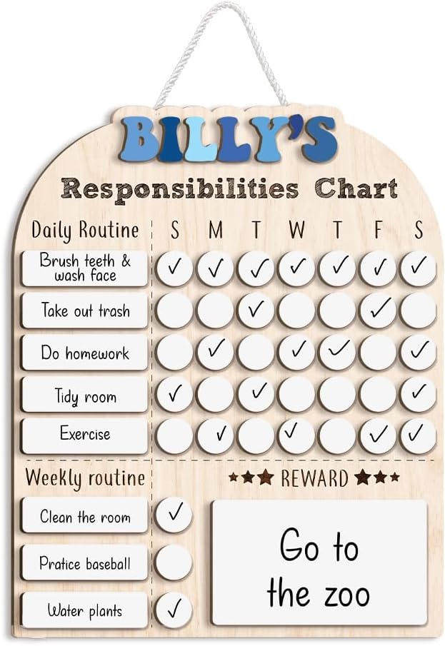 TinyKidz Wooden Daily Routine Chart 11x15, Schedule Board for Kids, Wooden Chore Chart for Kids, Responsibilities Chart for Toddlers, Morning Bedtime Routine for Toddlers