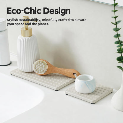 3 Pack Water Absorbent Diatomite Coasters, Stone Drying Mat for Kitchen Counter, Bathroom Sink Organizer Tray, Compact Vanity Rack, Soap Holder Caddy, Faucet Splash Guard, White 8"x3.8"