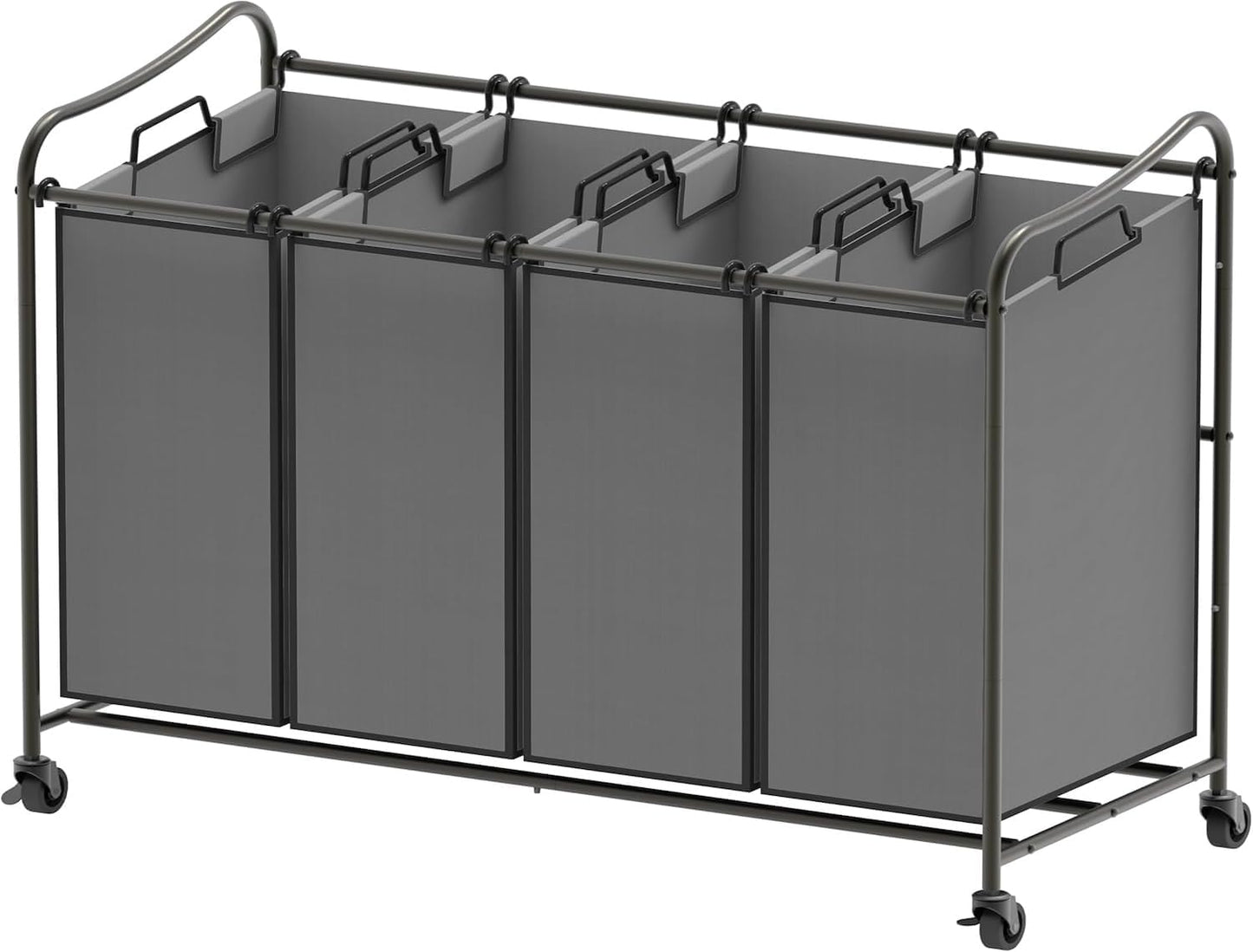 Simple Houseware 4-Bag Heavy Duty Laundry Sorter Rolling Cart, Dark Grey | Removable Bags and Lockable Wheels for Laundry Room Organization