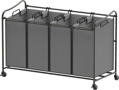 Simple Houseware 4-Bag Heavy Duty Laundry Sorter Rolling Cart, Dark Grey | Removable Bags and Lockable Wheels for Laundry Room Organization