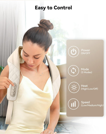 Snailax Cordless Neck & Shoulder Massager with Kneading, Heat, USB-C