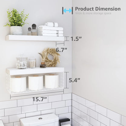 QEEIG Bathroom Shelves Over Toilet - Wall Mounted Floating Shelves Toilet Paper Storage Small Farmhouse Decor Shelf 16 inch Set of 3, Rustic Brown (019-BN3)