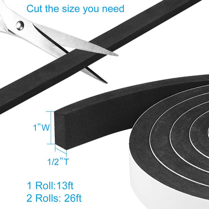 2 Rolls Foam Seal Tape for Door Window Insulation, Soundproof and Shockproof Foam Adhensive Strip, 3/8" Wx3/16 T Single Sided Foam Tape, Cold Air and Draft Closed Cell Seal Strip,Total 32FT