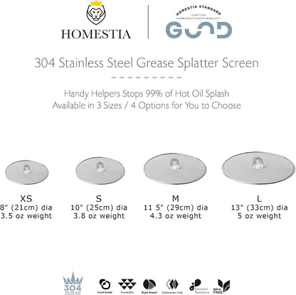 Homestia Splatter Screen for Frying Pan, 10 Inch Grease Splatter Guard | 304 Stainless Steel Ultra Fine Mesh Lids, Splatter Screen for Cooking, Rust-Free - No Oil Mess, No Burns, with Fold Flat Knob