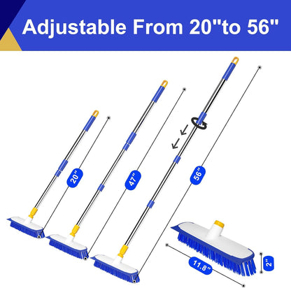 2 Pack Grout Brush with Long Handle, 56.5'' Swivel Grout Cleaning Brush,V-Shape Grout Scrub Brush, Extendable Handle Grout Cleaner Brush for Tile Floors，Bathroom,Baseboard,Shower,Corner