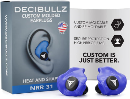 Decibullz Custom Molded Ear Plugs, 31dB NRR Shooting Ear Protection (Green)
