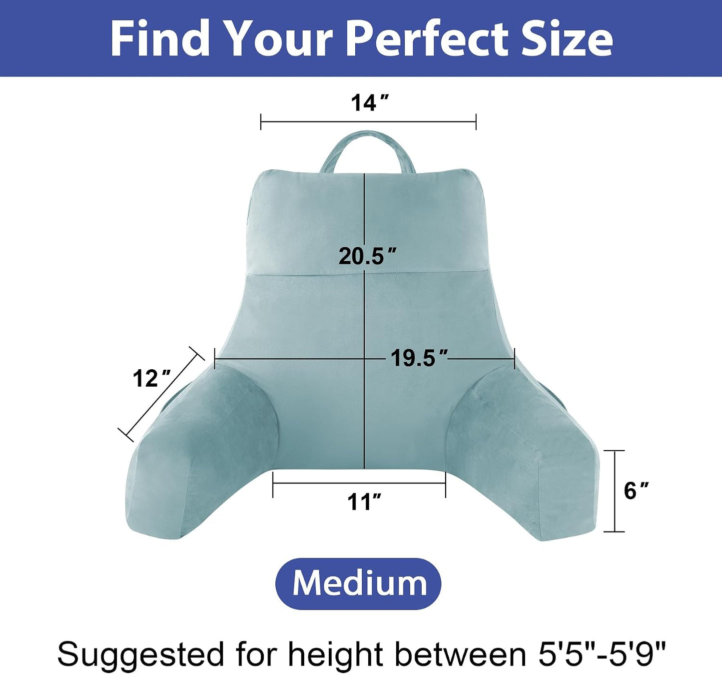 IPYNBAP Back Pillow for Bed Sitting up, Reading Pillow for Sitting in Bed Adult, Back Support Pillow, Memory Foam Sit up Lounge Backrest Pillow with Arms for TV, Couch, Chair, Dorm, 18 Inch, Grey