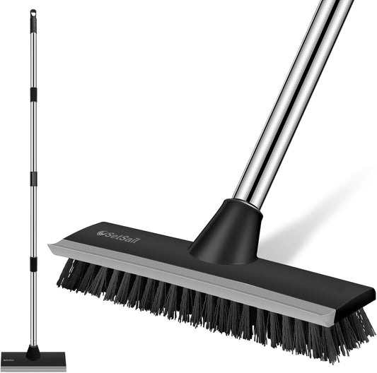 SetSail Floor Scrub Brush with 51-Inch Long Adjustable Handle 2 in 1 Scrape Brush Stiff Bristle Floor Scrubber for Cleaning Shower Bathroom Garage Kitchen Wall Deck Tub Tile | 2 in 1 Scrape Brush Stiff Bristle Floor Scrubber for Cleaning Shower Bathroom