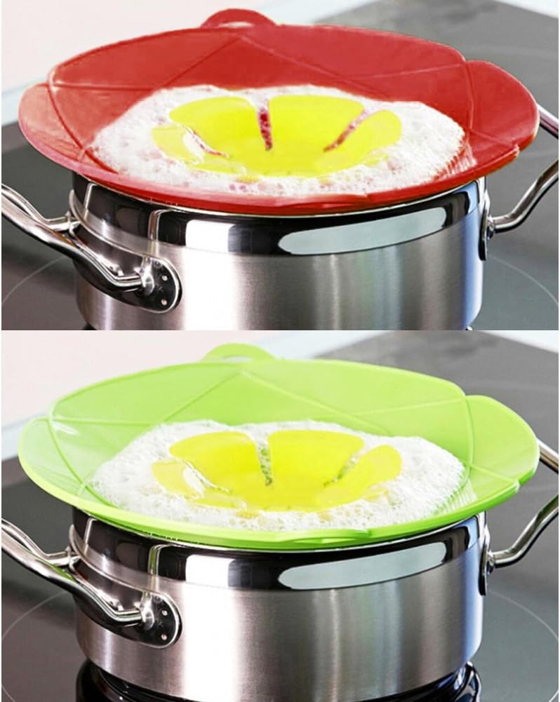 2 Pack Silicone Spill Stopper Lid, 10.2" Boil Over Safeguard, Splatter Guard Cover for Pots Pans, Food Grade Silicone Multi-Function Kitchen Tool, BPA Free Microwave Dishwasher Safe