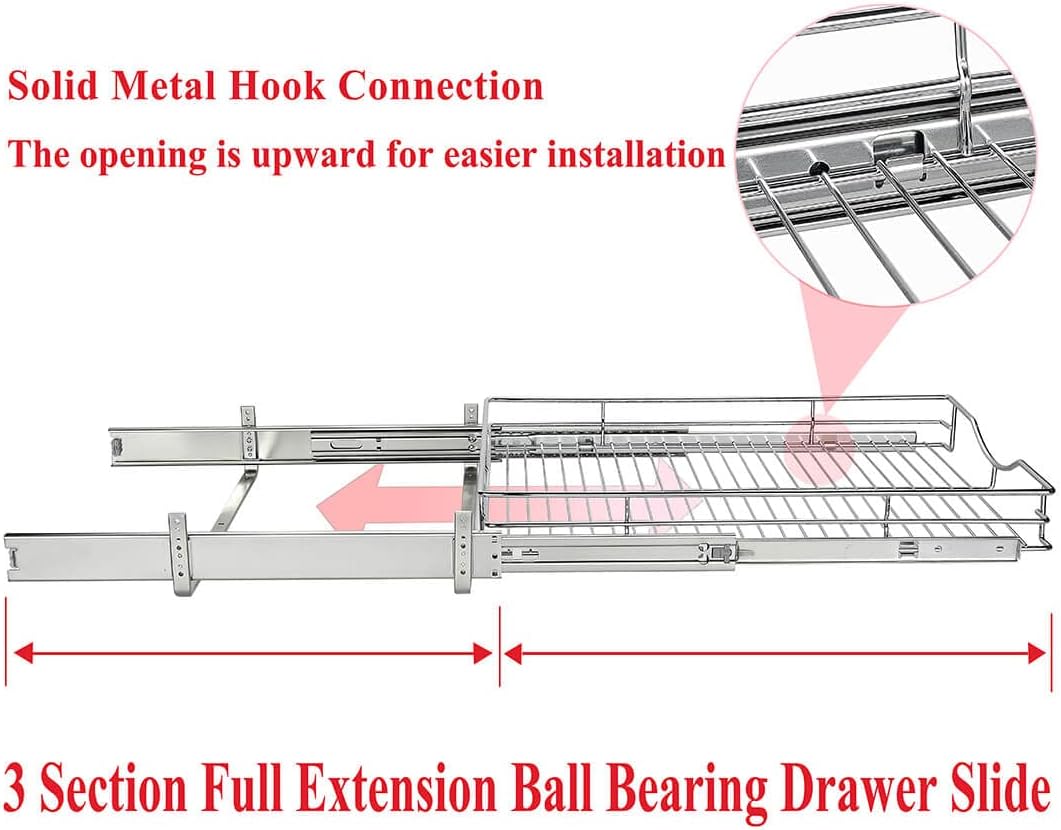 DINDON 1 Tier Pull Out Cabinet Organizer (20" W x 18" D) Heavy-Duty Metal Sliding Drawer Shelf, Slide Out Wire Basket for Kitchen Cabinets, Pantry, Bathroom, Chrome Finish…