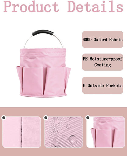 Cleaning Caddy with Handle, for Cleaning Supplies Organizer Bucket | Foldable Storage Tote with 6 Pockets,17L Large Capacity Basket for Household Organizer,Laundry Room,Bathroom & Home