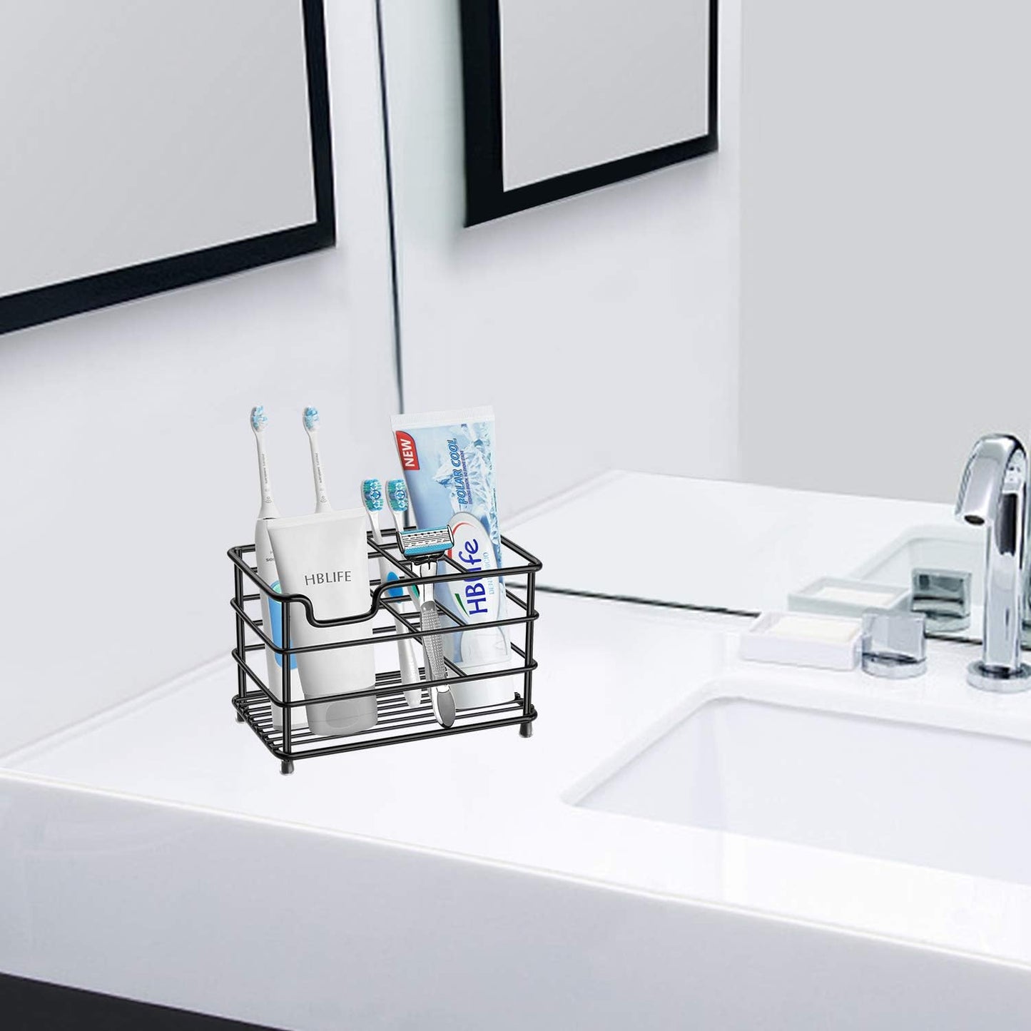 HBlife Toothbrush Holders for Bathroom, 5 Slots Silver Stainless Steel Bathroom Accessories Organizer