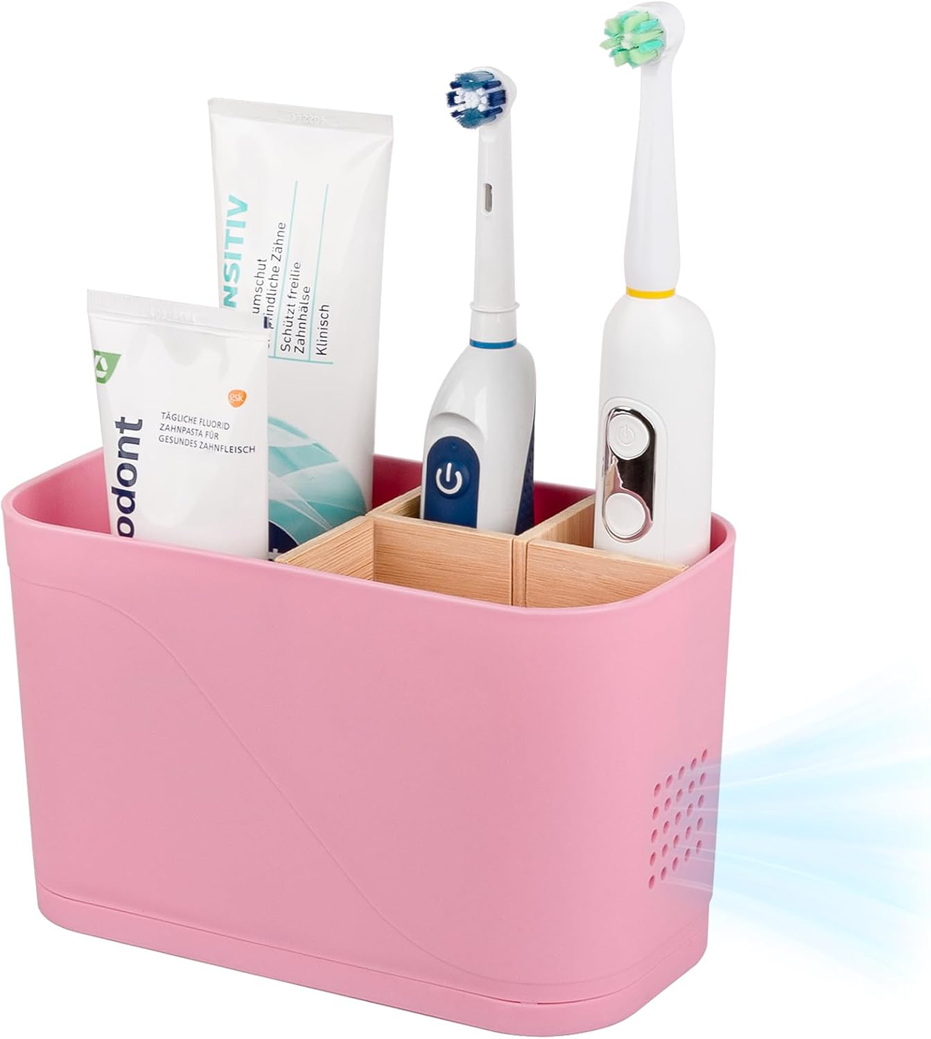 Electric Toothbrush Holder Tooth Brush and Toothpaste Organizer, Black | 3 Slots, Drainage Holes, Removable Bamboo Divider, Ventilation Design, Space-Saving, for Bathroom Countertop, Shower, Vanity