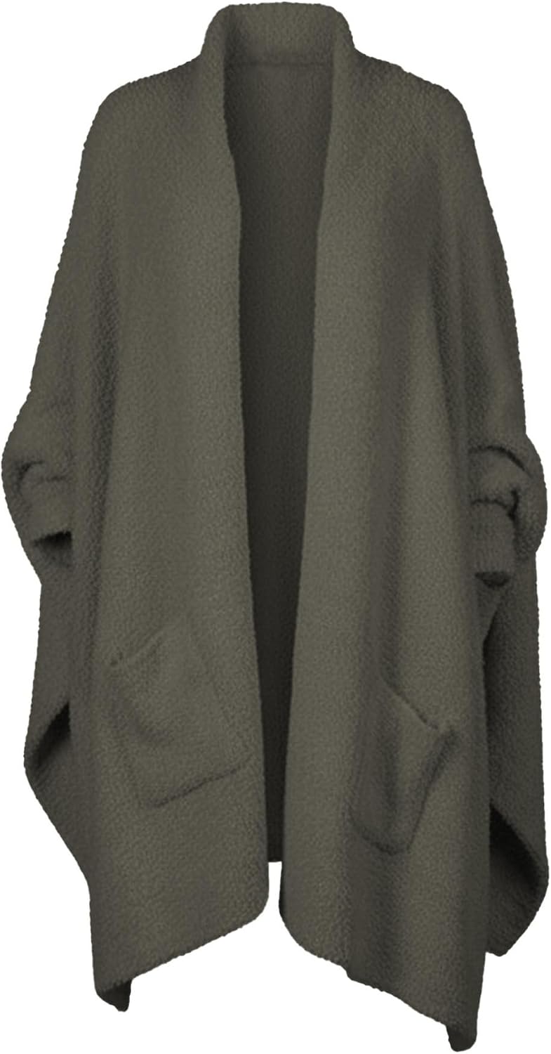 Wearable Blanket Sherpa Poncho Unique Office Work Warm Cozy Shawl TV Throw Blankets, Plush Cape Wrap for Adults