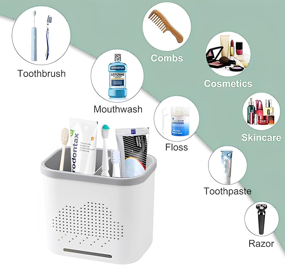 2 Slots Toothbrush Holder and Toothpaste Holder with Drain Hole, Detachable Easy Cleaning Multi-Functional Organizer Caddy Storage for Bathroom Vanity Sink Kitchen (White+Green 2 compartments)