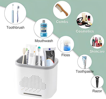 2 Slots Toothbrush Holder and Toothpaste Holder with Drain Hole, Detachable Easy Cleaning Multi-Functional Organizer Caddy Storage for Bathroom Vanity Sink Kitchen (White+Green 2 compartments)