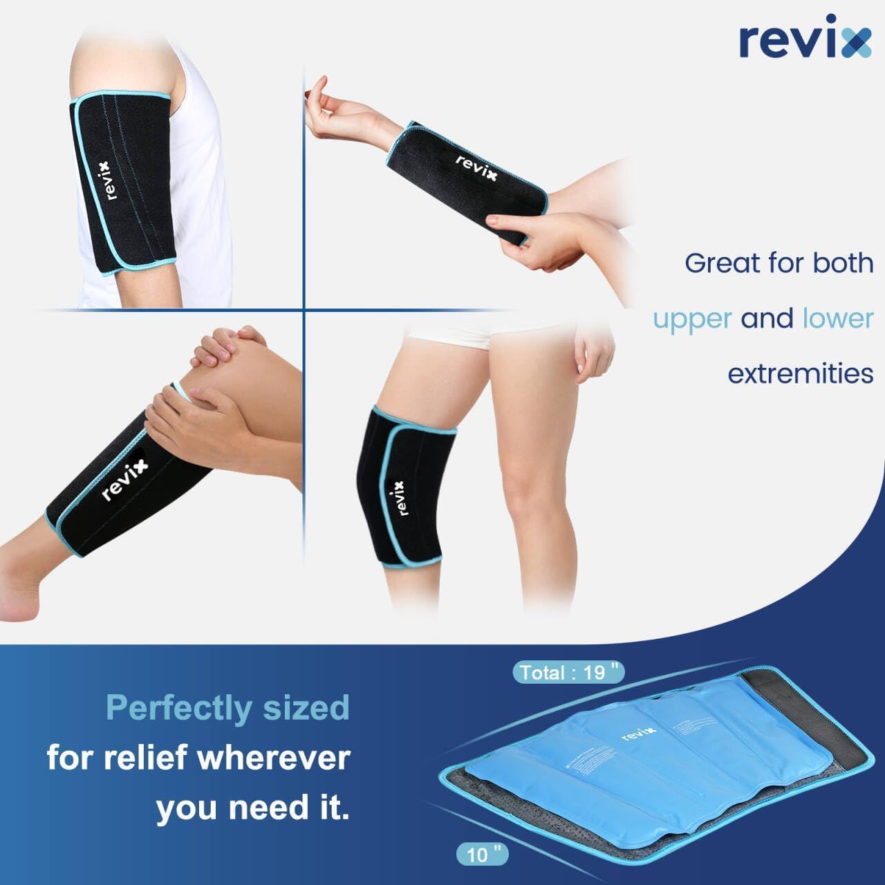 REVIX Shin Ice Pack Reusable Leg Ice Pack Wrap, Shin & Calf Ice Pack Wrap | Cold Therapy Compression Sleeve for Calf, Elbow, Arm and Knee Discomfort, Shin Splints Relief Ice Pack, 360° Full Coverage
