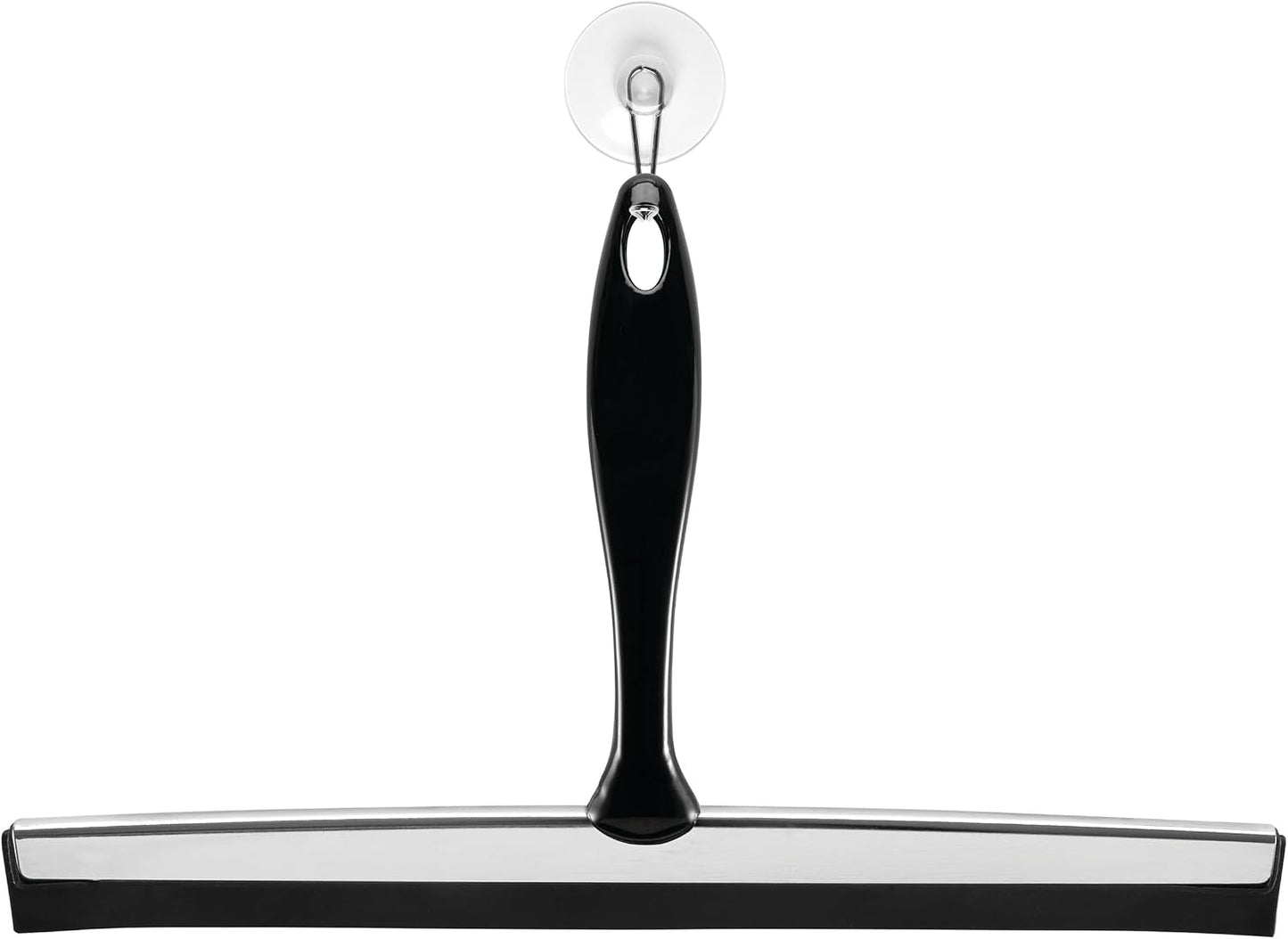 iDesign Zia Metal and Plastic Bathroom Squeegee for Shower, Glass Doors, Floors, Mirrors, with Suction Hook Holder , 12 Inches, Clear and Stainless Steel | Wall Hook Included