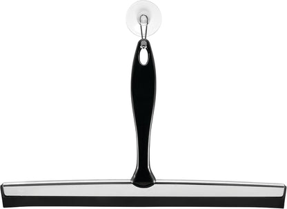 iDesign Zia Metal and Plastic Bathroom Squeegee for Shower, Glass Doors, Floors, Mirrors, with Suction Hook Holder , 12 Inches, Clear and Stainless Steel | Wall Hook Included