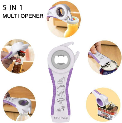 Jar Opener Bottle Opener for Weak Hands, 5 in 1 Multi Function Can Opener Bottle Opener Kit with Silicone Handle Easy to Use for Children, Elderly and Arthritis Sufferers (New red)