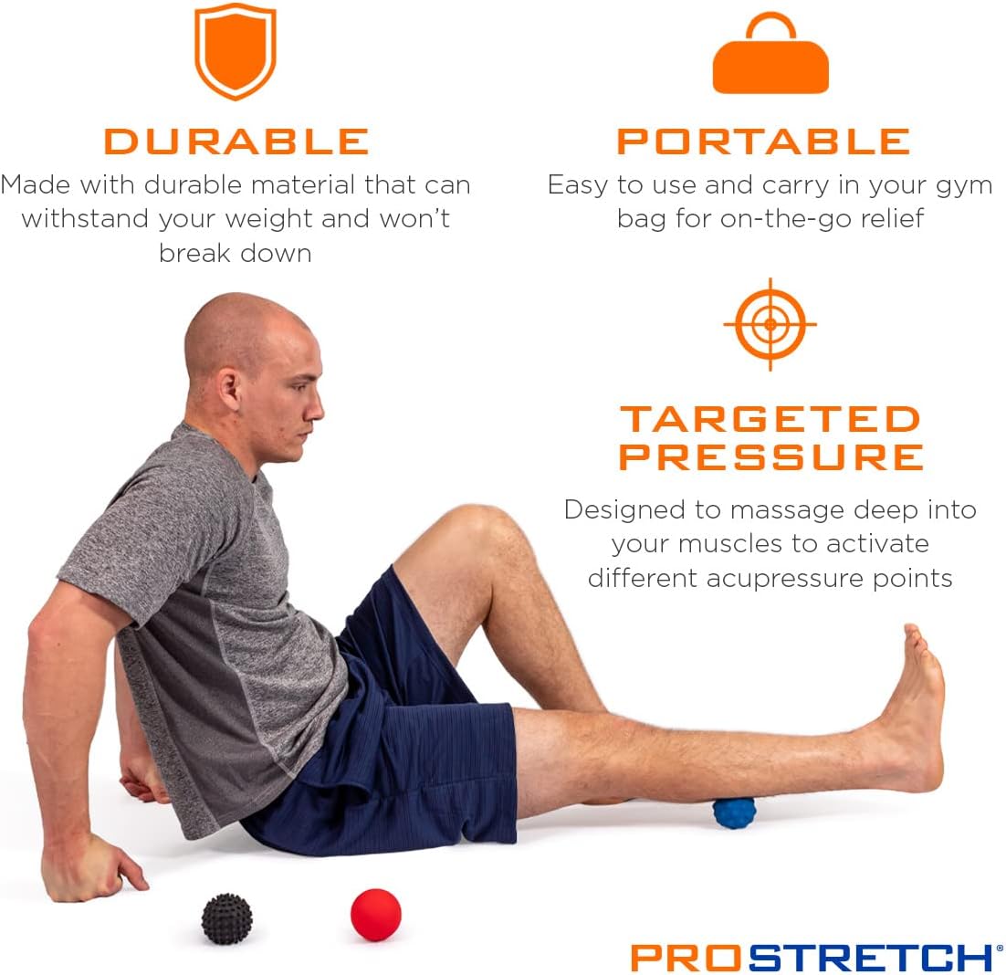 ProStretch Trio, Massage Ball Set for Muscle Knots & Plantar Fasciitis | 3 Density Massage Balls for Myofascial Release, Trigger Points & Deep Tissue Relief