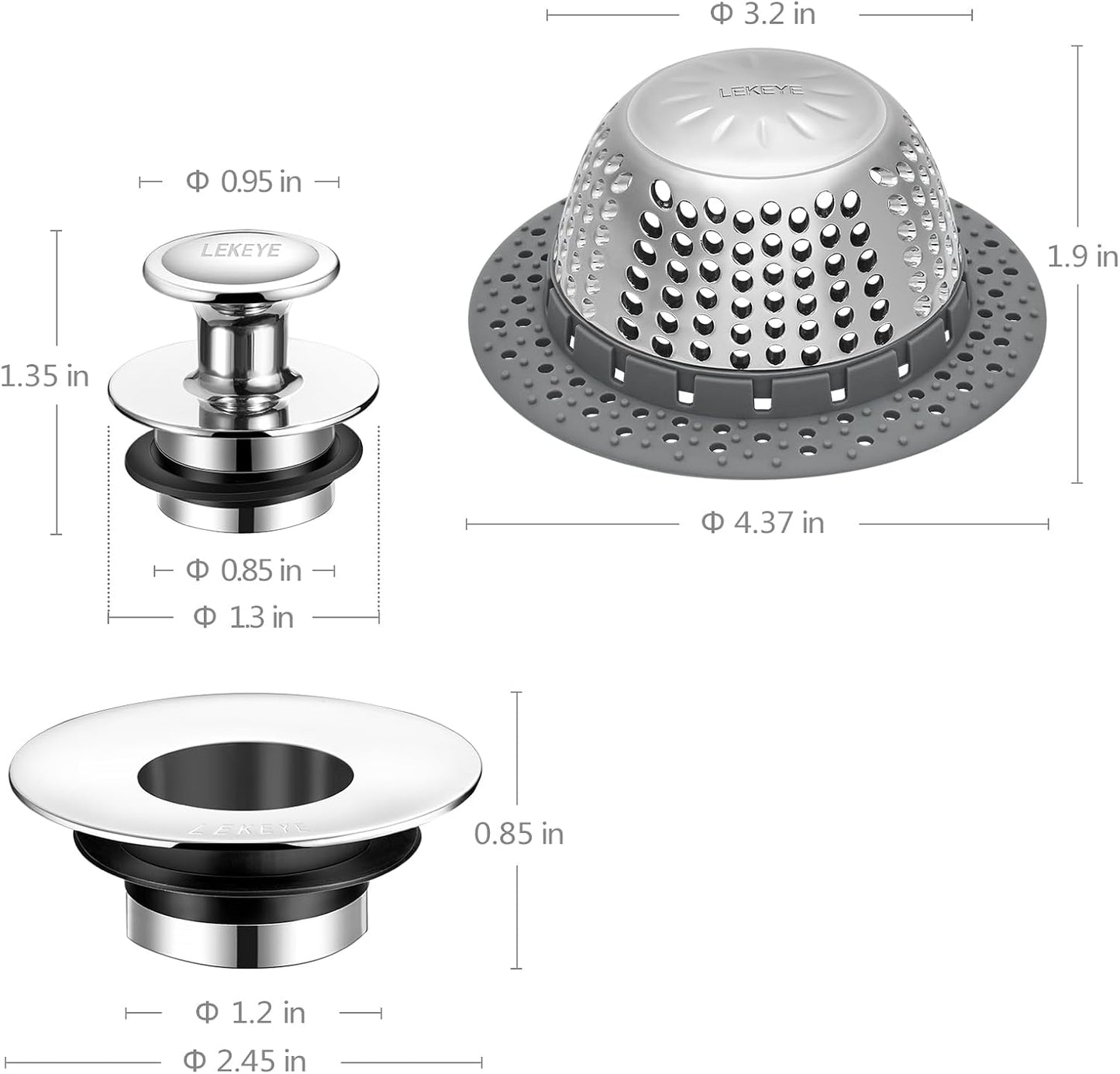 LEKEYE Drain Hair Catcher/Bathtub Drain Cover/Drain Protector for Pop-Up & Regular Drains(Patented Product)