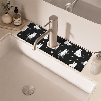 Light Brown White Checkered Kitchen Sink Splash Guard Faucet Mat,Faucet Non-Slip Absorbent Mat,Farmhouse Sink Splash Guard Behind Faucet for Kitchen Bathroom, 15"x5.5"