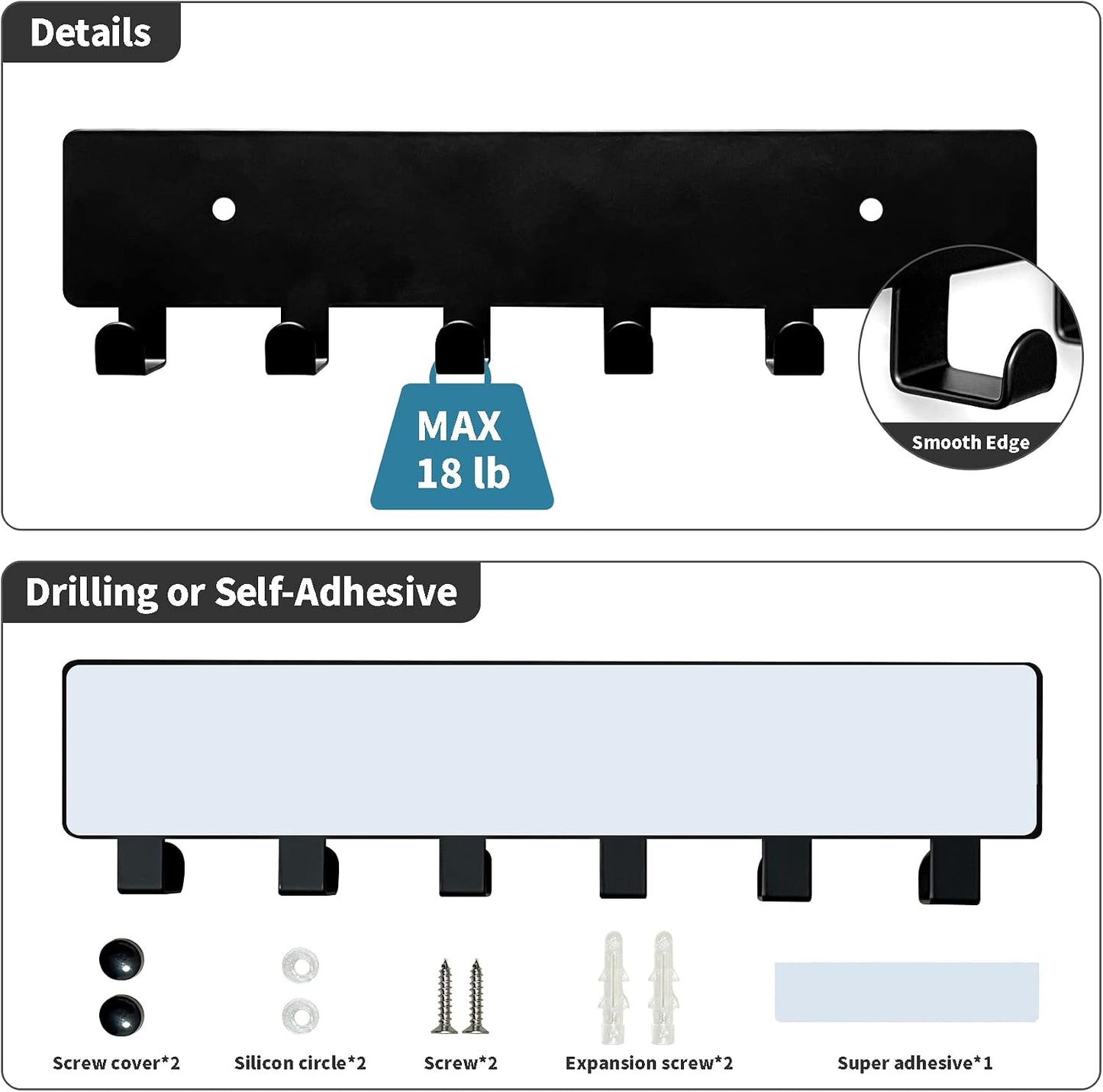 GTK Key Holder for Wall Key Hooks with Tray and 6 Hooks, Wall Mounted Key Holder for Hallway, Key Rack with Shelf for Mail Storage (Black)