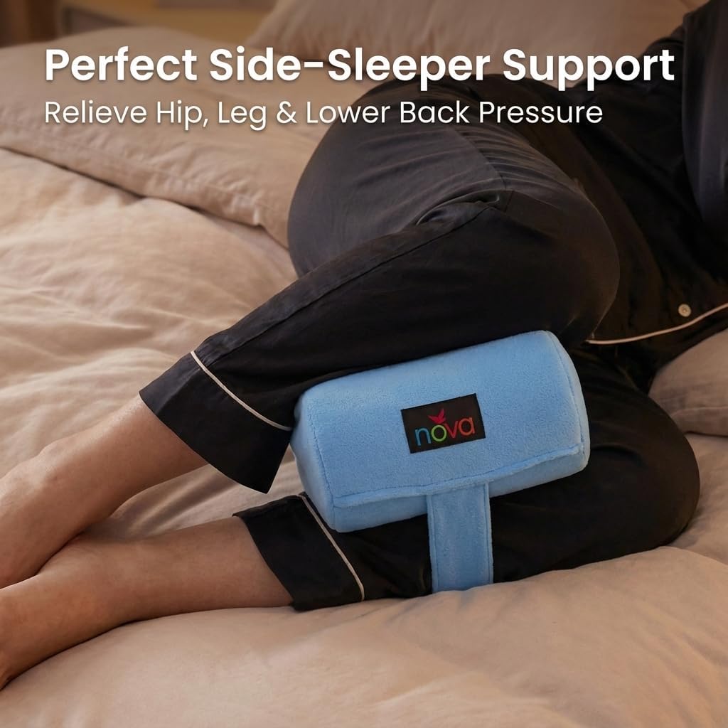 NOVA Leg Spacer Knee Pillow – Orthopedic Foam Knee Support Cushion for Side Sleepers, Pressure Relief for Hips, Legs & Lower Back, Standard Size, Soft Terry Cloth Removable Washable Cover
