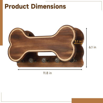 Doggie Bone Key Holder Wall Mount, Rustic Wooden Dog Leash Holder with 5 Hooks, Dog Stuff Storage Shelf, Pet Accessories Organizer for Entryway, Living Room, 11.8 x 6.1 x 3.1 in