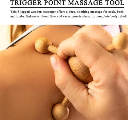 OULIGET Wooden Trigger Point Massage Tool,Spider Shape 5 Legs Massager,Scalp Massager Scraping Tool for Back,Neck,Shoulder and More