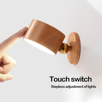Wooden Wall Sconce 360° Rotatable Magnetic Stick on Bedside- Beech,1 PCS | Wall light self adhesive,dimmable touch control. USB-C port, minimalist style in hallways,closets,desk,reading,ambient