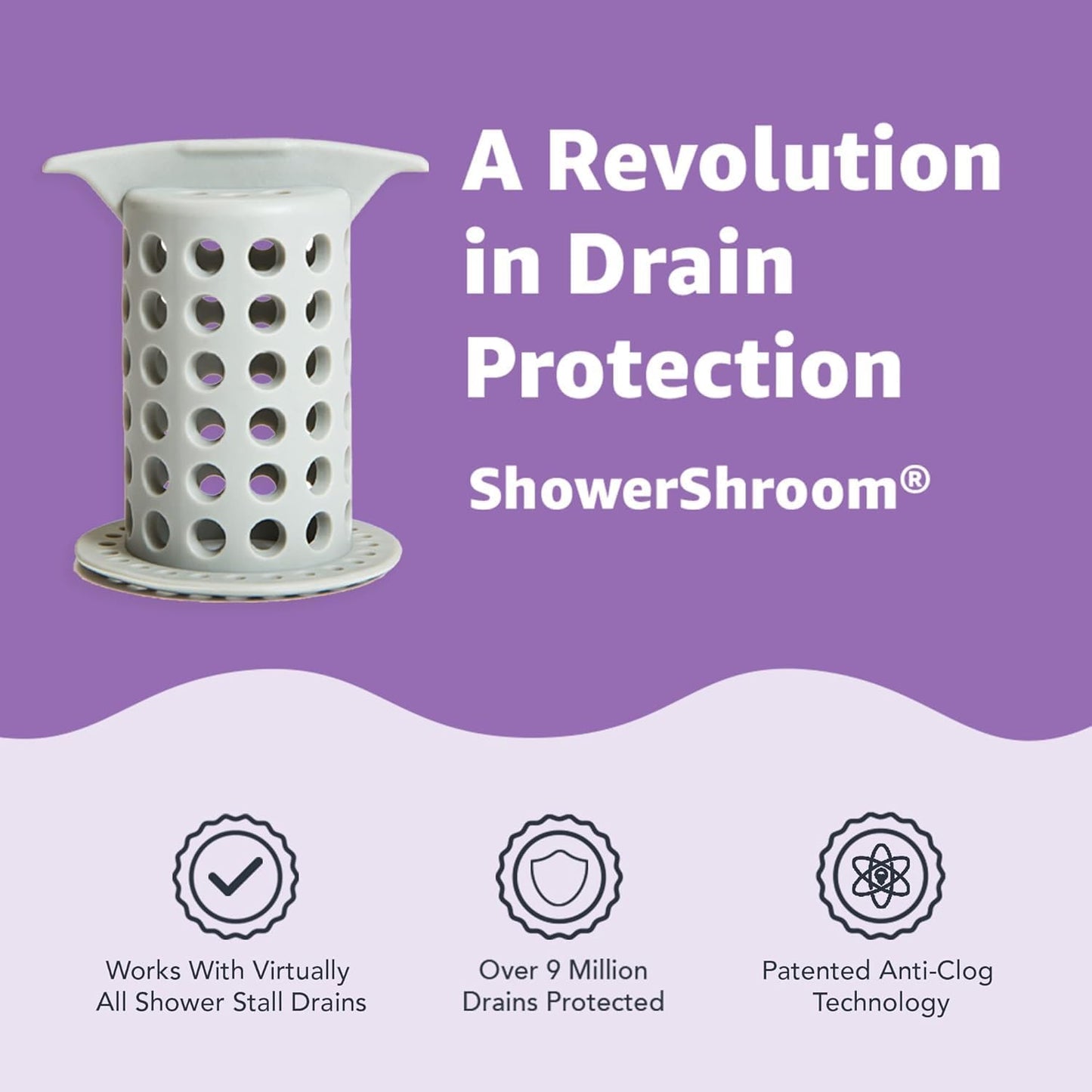 ShowerShroom the Revolutionary 2" Stand-Up Shower Stall Drain Protector Hair Catcher/Strainer, Blue